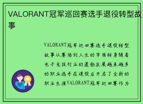 VALORANT冠军巡回赛选手退役转型故事